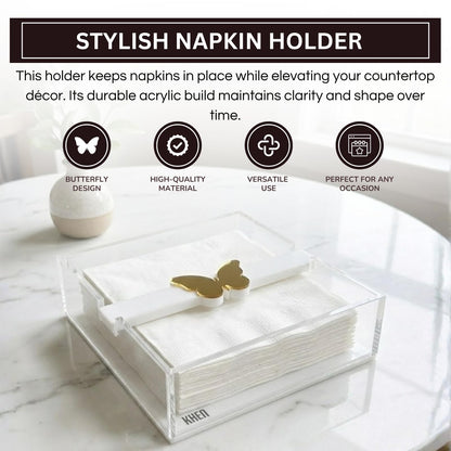 Butterfly Napkin Holder, Single Piece, Clear White Acrylic