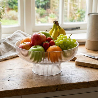 Decorative Fluted Transparent Glass Bowl, Fruit, Snacks Sweets