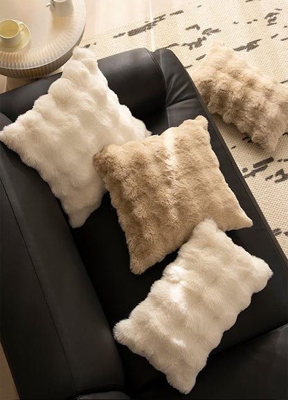 Fennco Styles Luxury Faux Fur Decorative Throw Pillow Cover 18" W X 18" L – Ivory Plush Fluffy Cushion Case for Couch, Bedroom, Living Room and Office Décor