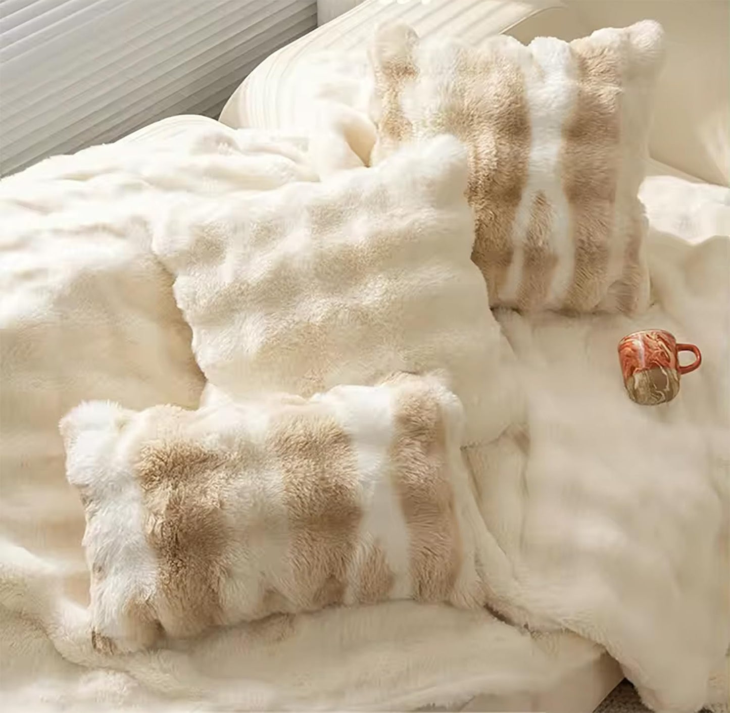 Fennco Styles Luxury Faux Fur Decorative Throw Pillow Cover 18" W X 18" L – Ivory Plush Fluffy Cushion Case for Couch, Bedroom, Living Room and Office Décor