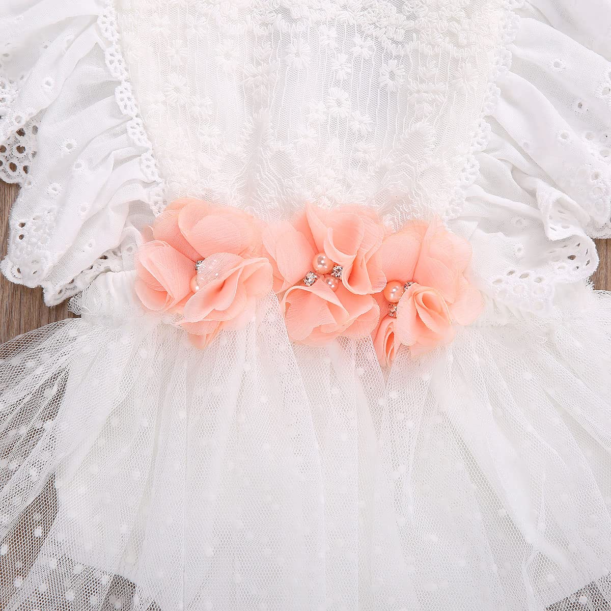 stylesilove Baby Girls Elegant White Lace Eyelet Flower Tulle Romper & Headband 2pcs Flower Girl Tutu Dress Outfit
