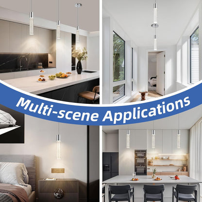 Crystal Pendant Light Fixtures | 3CCT Dimmable LED Mini Island Lights for Kitchen, 9.6" Chrome, 2700K-6000K, ETL