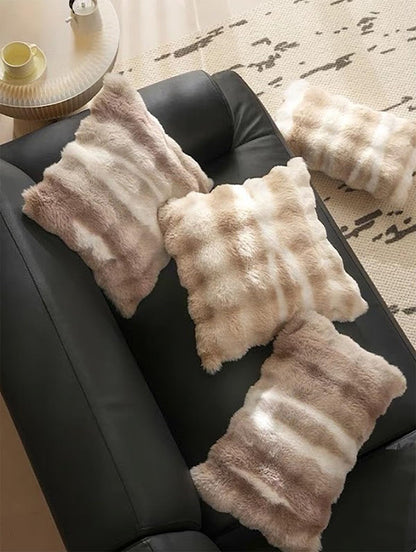 Fennco Styles Luxury Faux Fur Decorative Throw Pillow Cover 18" W X 18" L – Ivory Plush Fluffy Cushion Case for Couch, Bedroom, Living Room and Office Décor