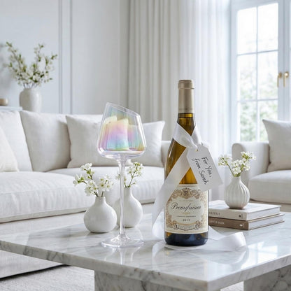 Slanted Iridescent Wine Glass, Single 15.8oz 9.84in Clear Glass