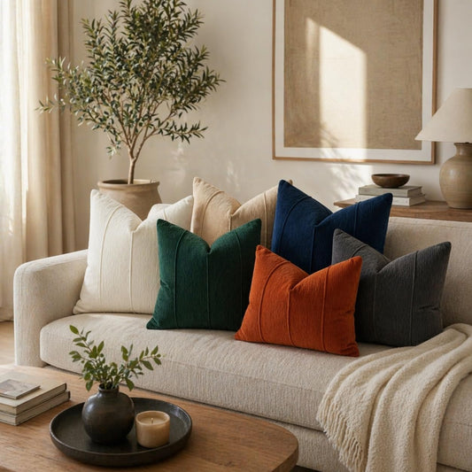 Fennco Styles Beige Chenille Lumbar Throw Pillow with Insert 12" X 20", Textured Corded Ribbed Decorative Filled Accent Pillow for Couch, Bed, Home and Cottage Décor, 1-Pack