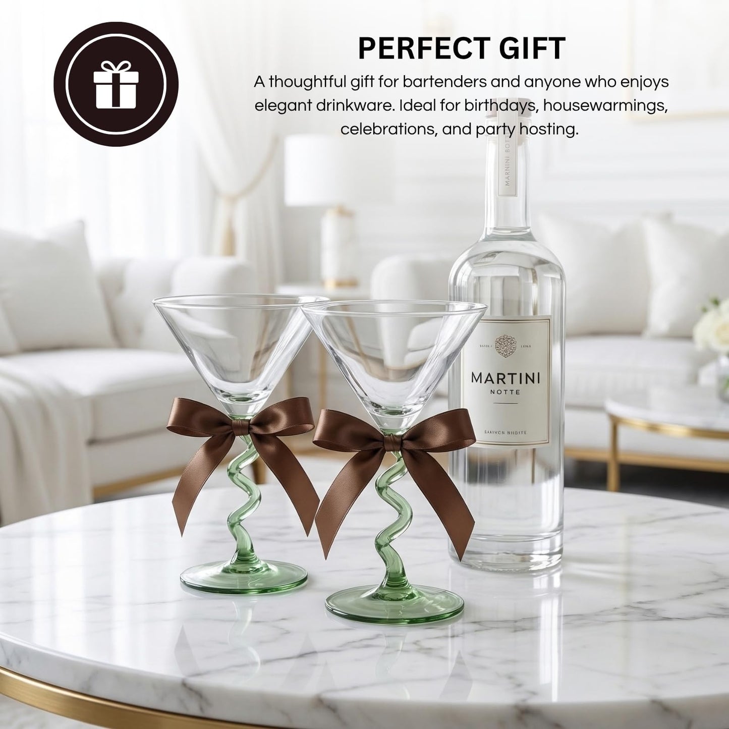 Spiral Stem Martini Glasses Set of 2, 9.2oz 7.05" Green