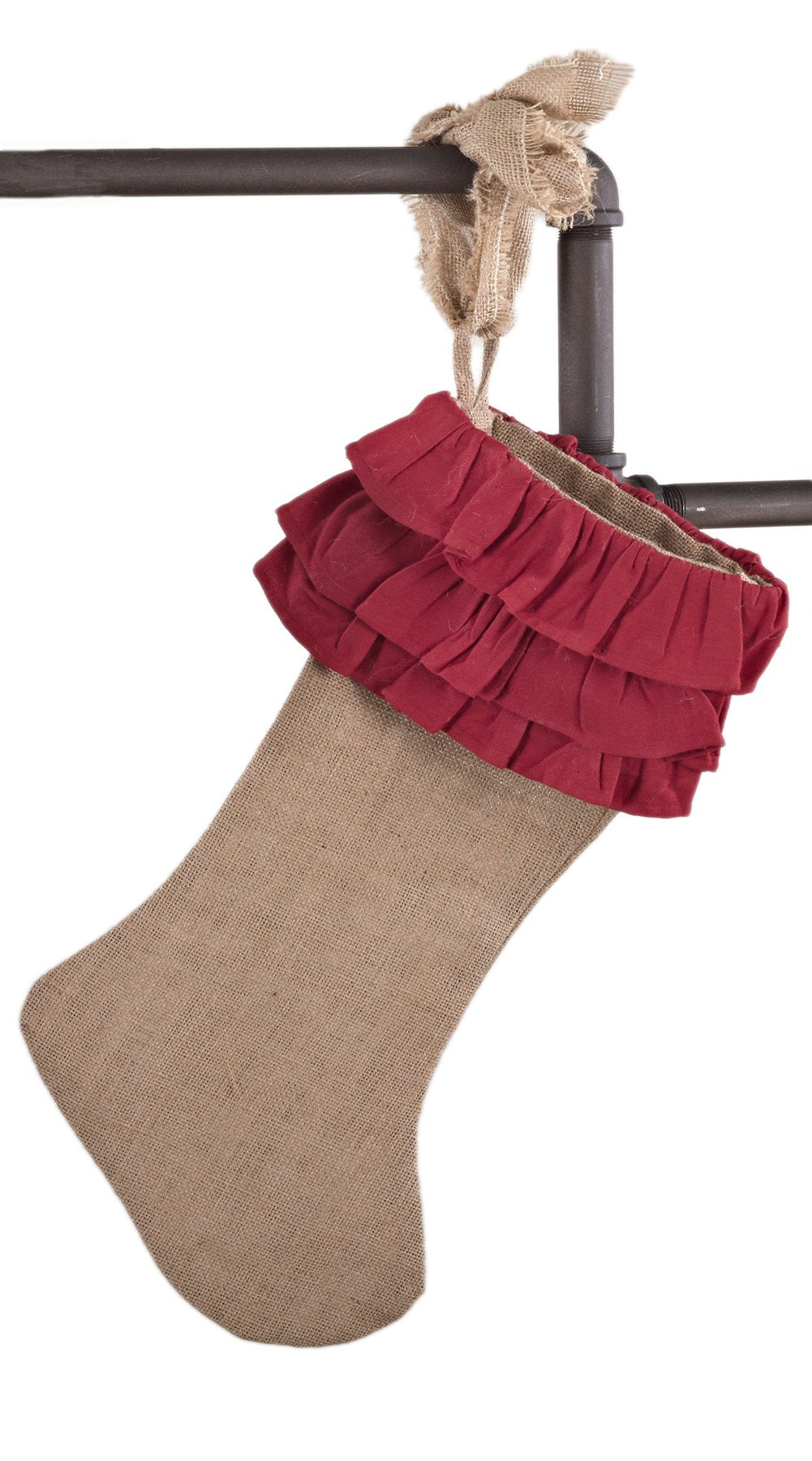 Fennco Styles Capucine Ruffled Holiday Design Burlap Ruffle Stocking 13"x19"