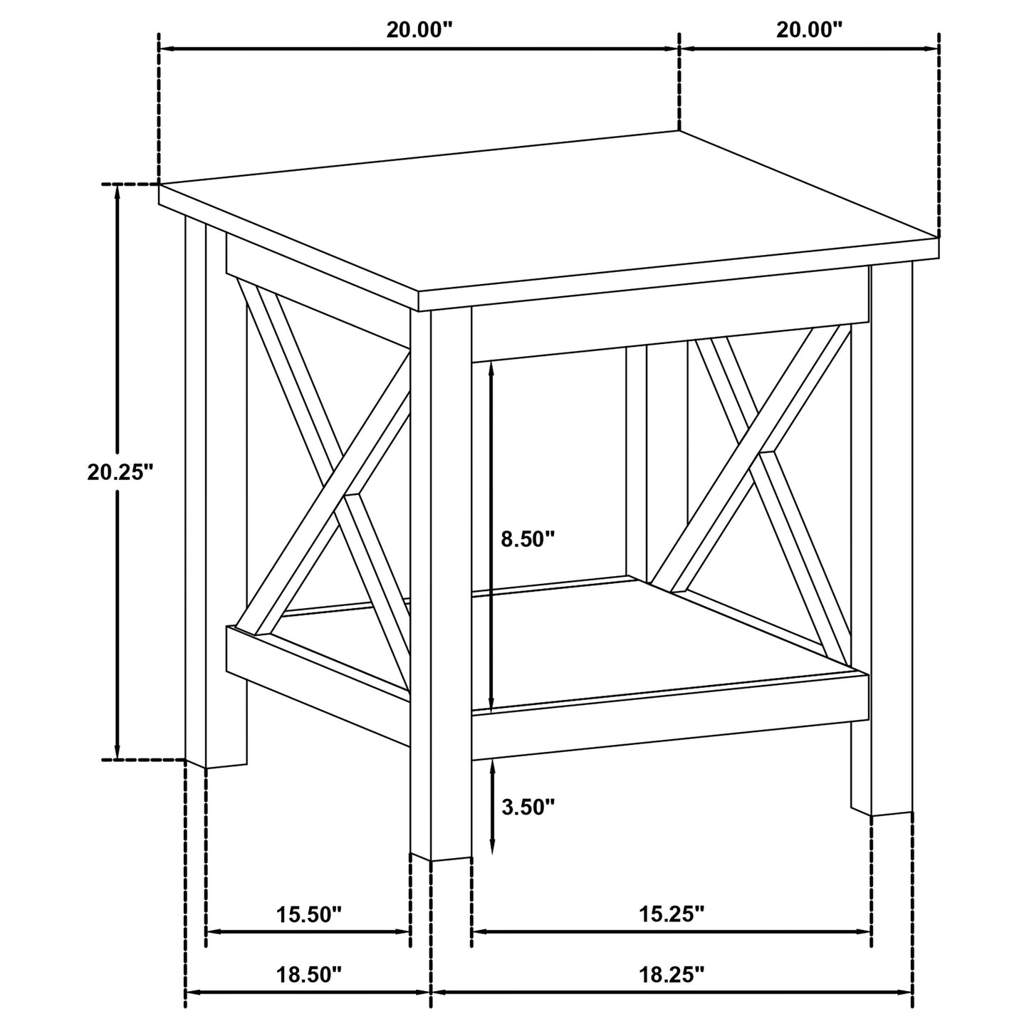 Skyview Square Pine Wood Side End Table with Shelf White