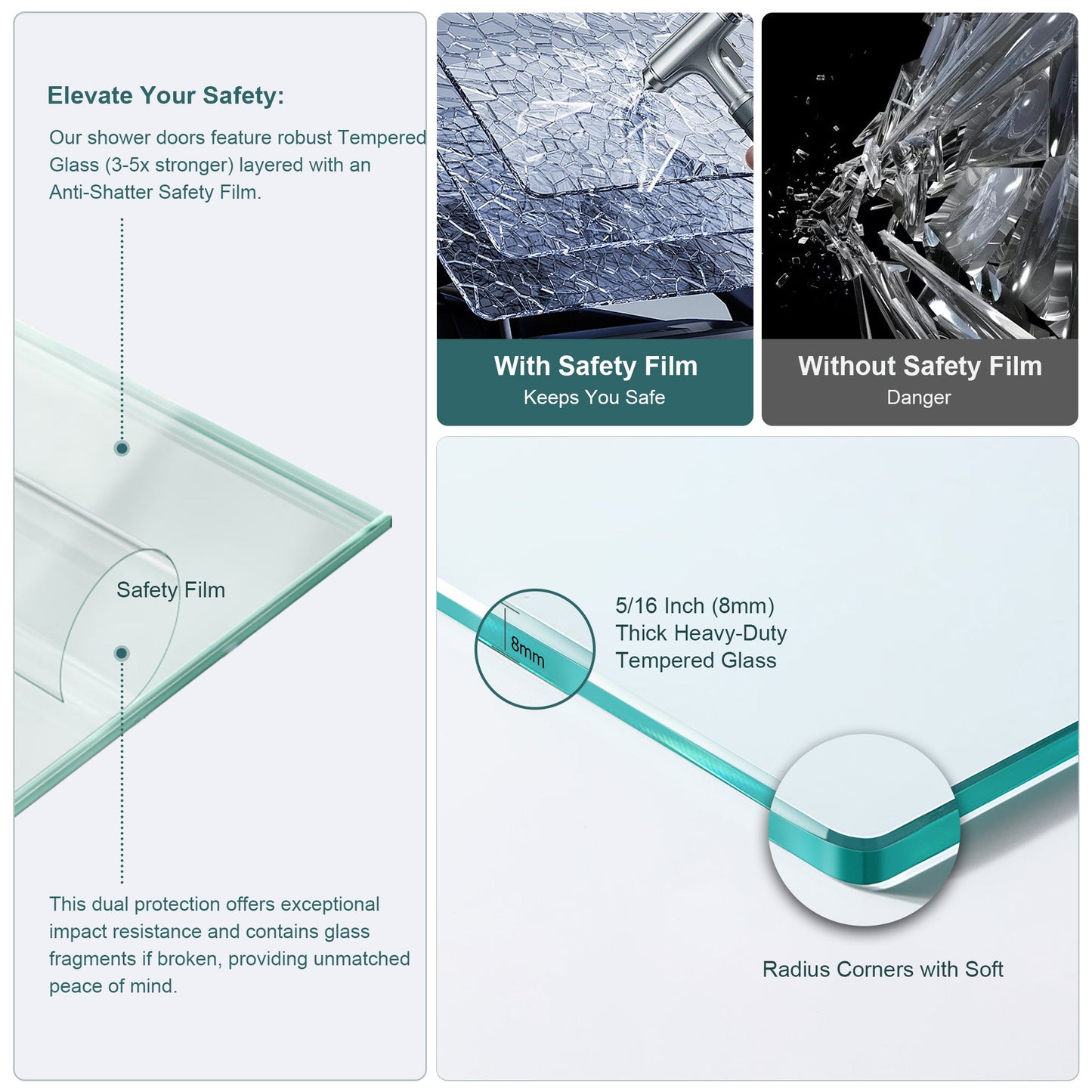 48"W x 76"H Single-Slide Shower Door - 8mm Tempered Glass