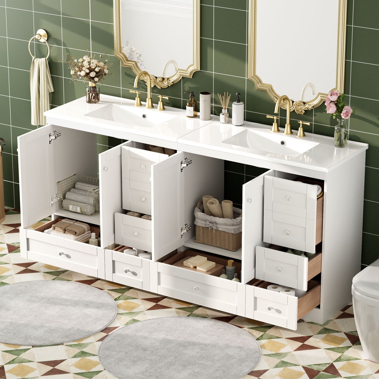 Shaker Free Standing Bathroom Vanity Cabinet & Sink, Soft Close Drawers, Soft Close Doors