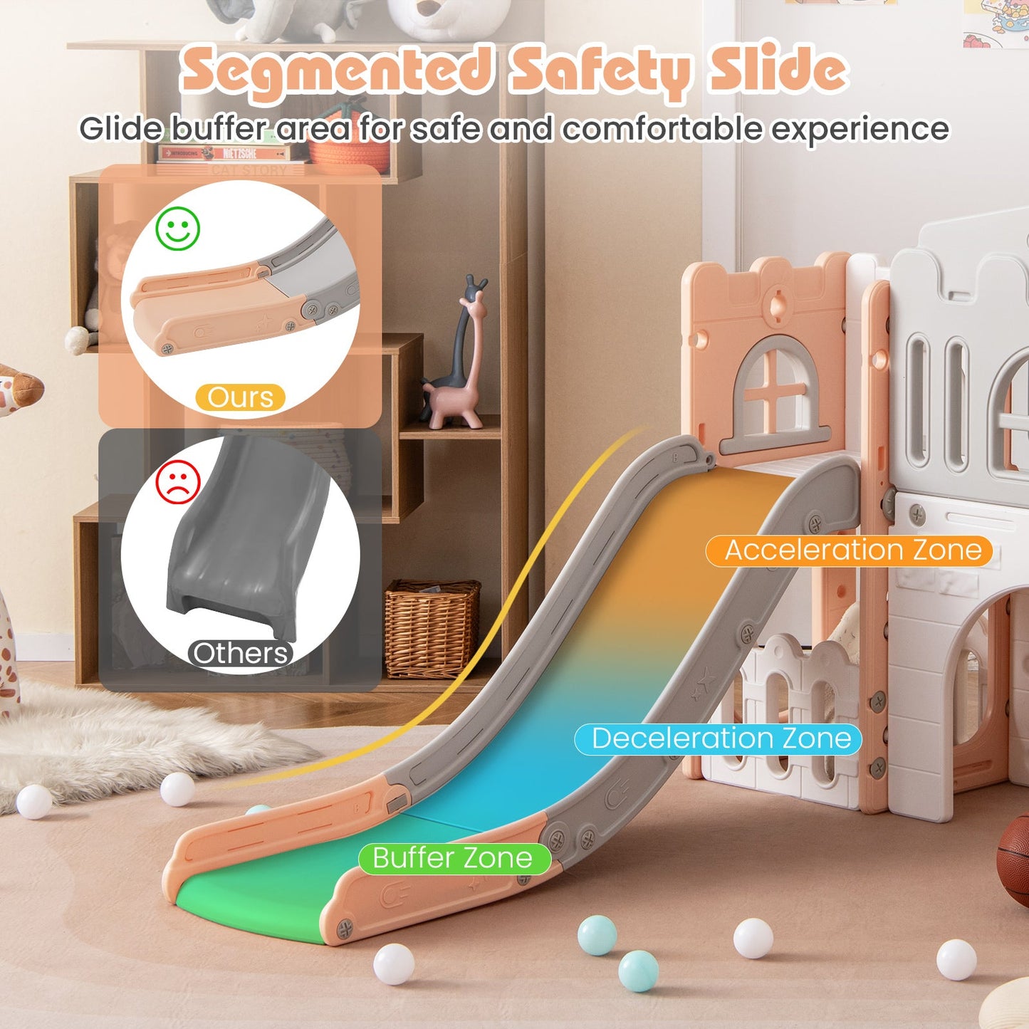 All-in-1 Toddler Slide Playset Playground with Tunnel and Ladder and Basketball