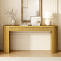 U_STYLE 58.2' Entryway Table with Large Top and Dual Drawers,Console Table with Arched Sturdy Legs Stripe Design,Pine Veneer Sofa Table with Adjustable Feet for Living Room, Hallway,Foyer, Kitchen