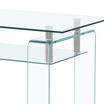 Modern Tempered Glass Coffee Table With 2 Tier Storage For Living Room