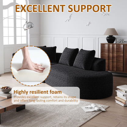 Upholstered Oversized Sectional Sofa, 4 Seater Extra Deep & Wide Curved Cloud Couch With 4 Throw Pillows For Living Room - Black