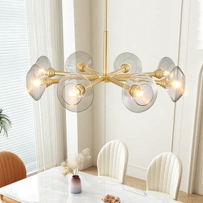 Gold Sputnik Chandelier | Mid-Century Modern Pendant Light with Clear Glass Shades for Dining Room, Living Room & Kitchen