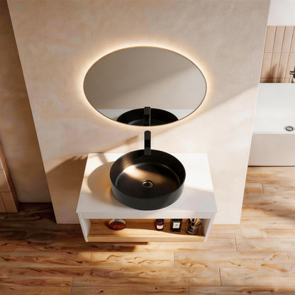 Floating Bathroom Vanity With Glossy Round Vessel Sink