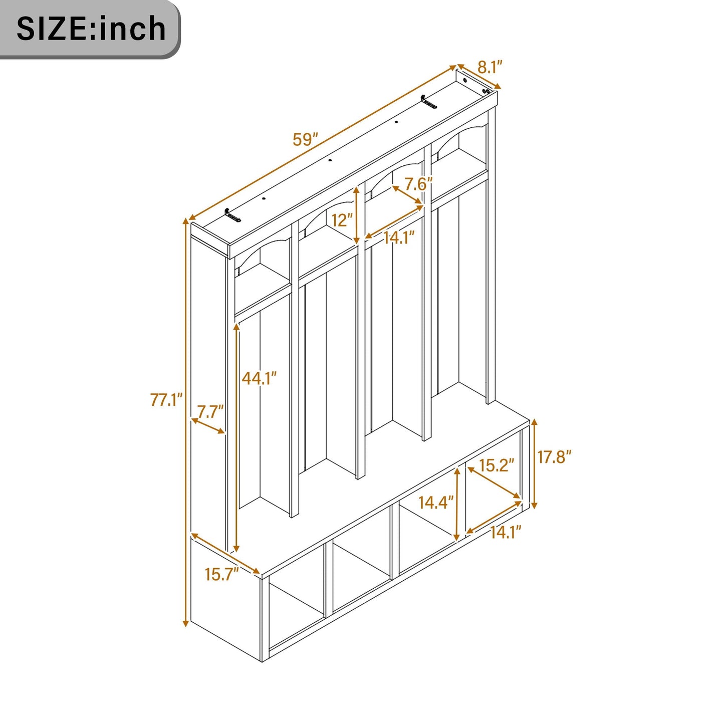 Entryway Hall Tree With Bench, 4 Hooks & Open Storage Space