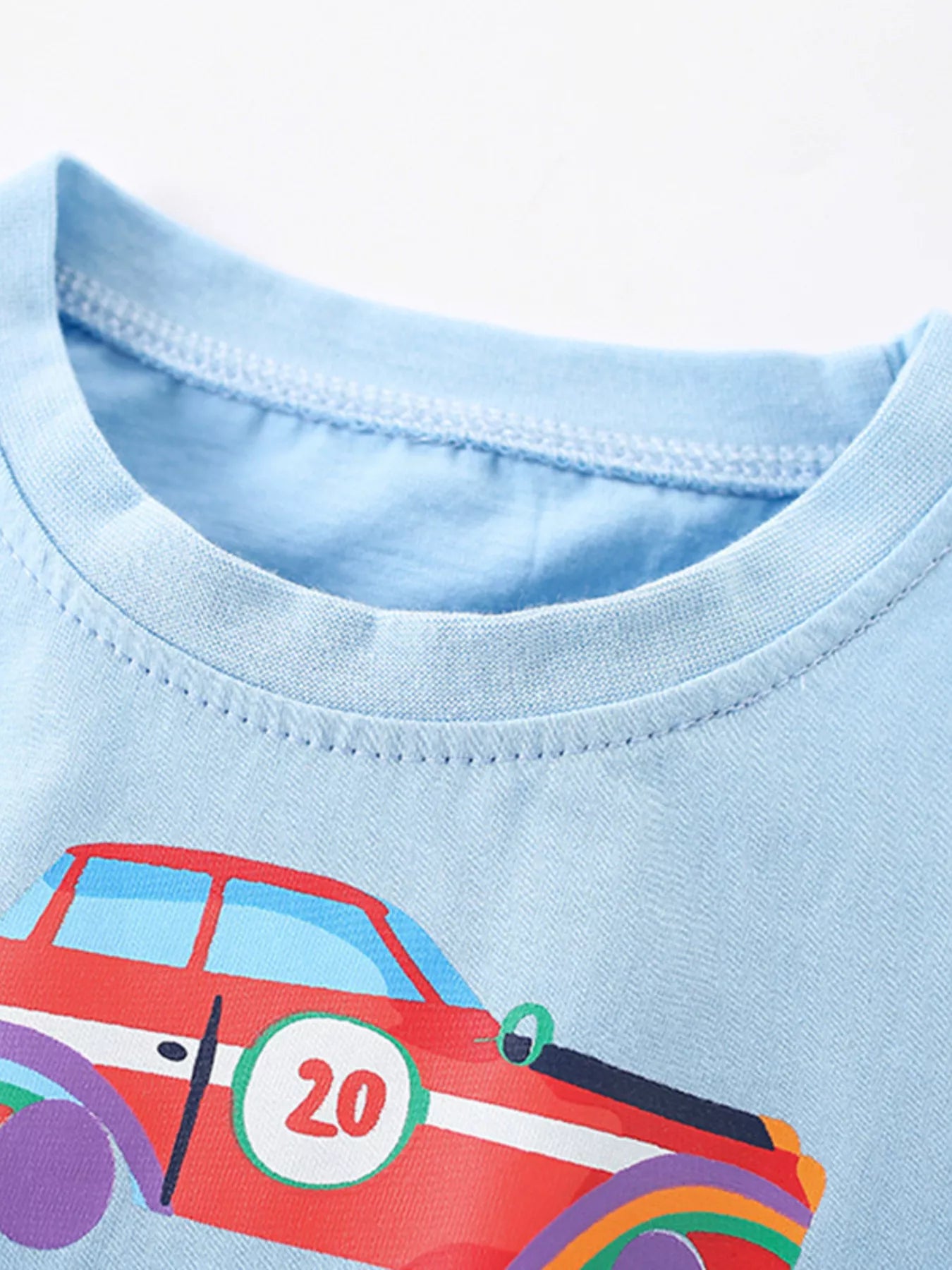 Children's Car Print Crew Neck Short Sleeve T-Shirt