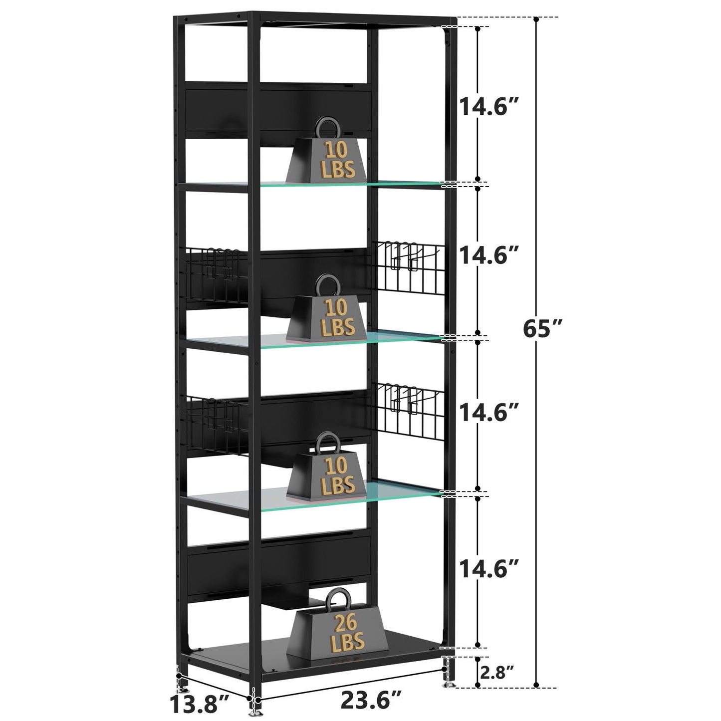 4 Tier Display Shelf With RGB Lights, LED Lighted Curio Cabinet With Adjustable Storage Box & Hooks - Black