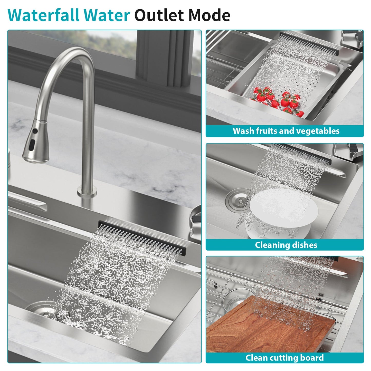 31.5" Drop In Waterfall Kitchen Sink
