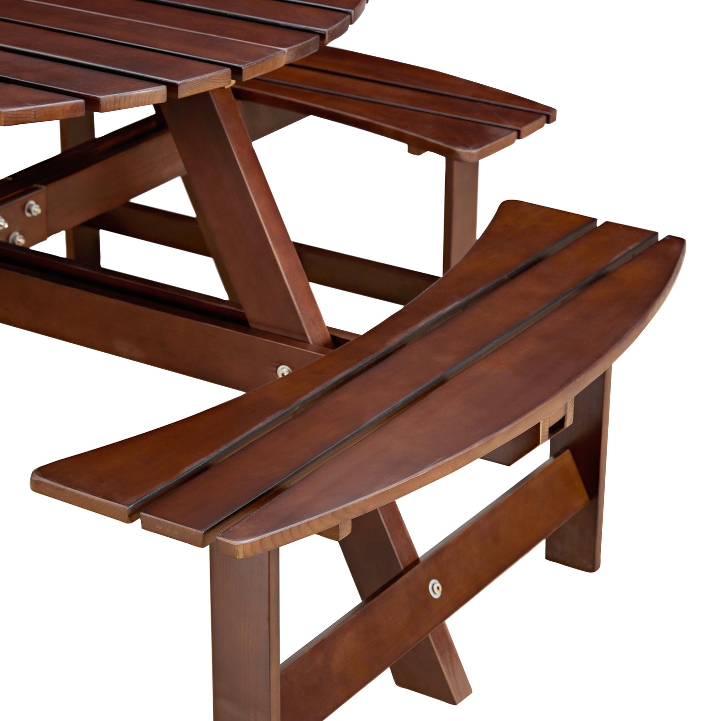 Outdoor 8 Person Round Picnic Table with Built-In Benches