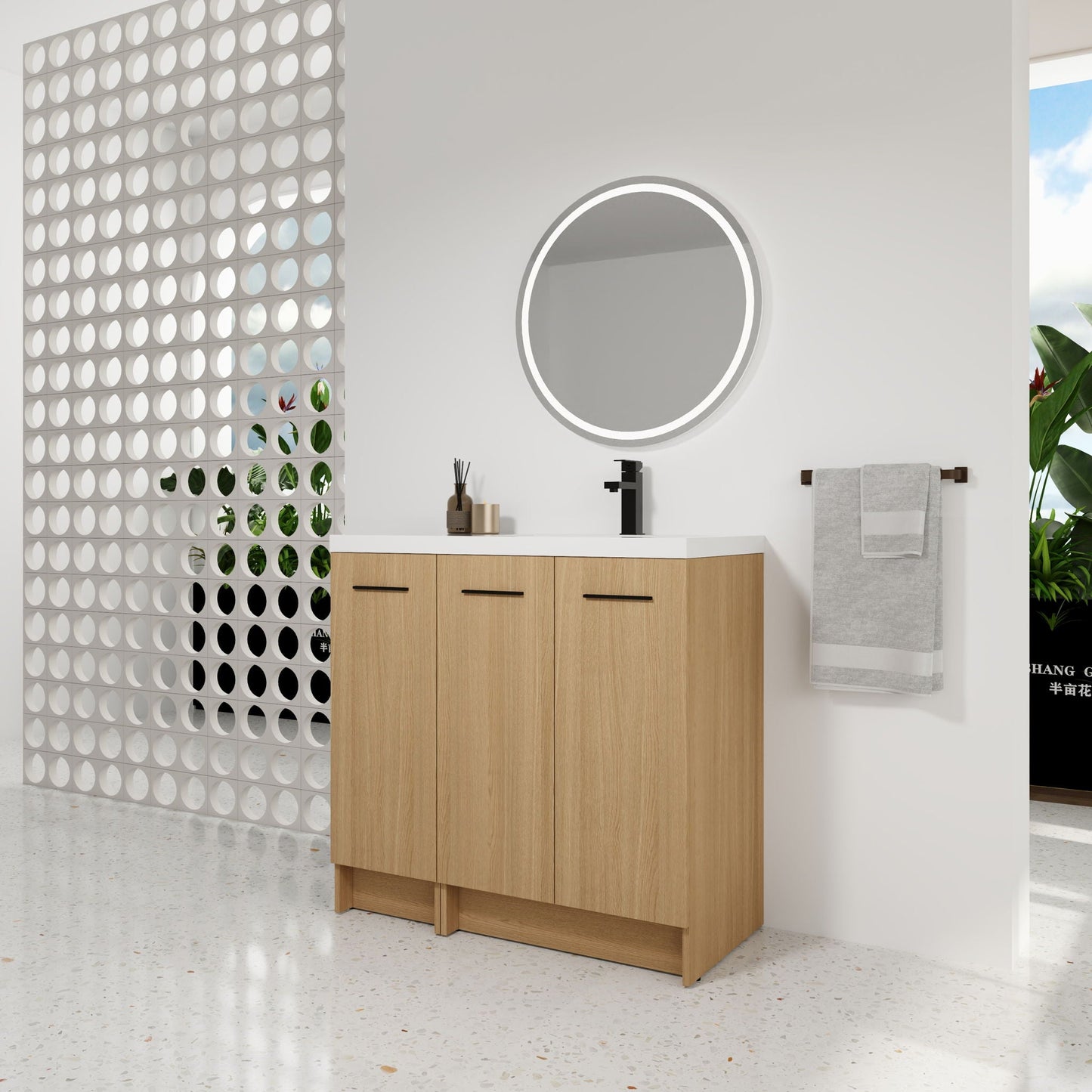 Wall Mounted Floating Bathroom Vanity With Sink, 3 Door Modular Cabinet