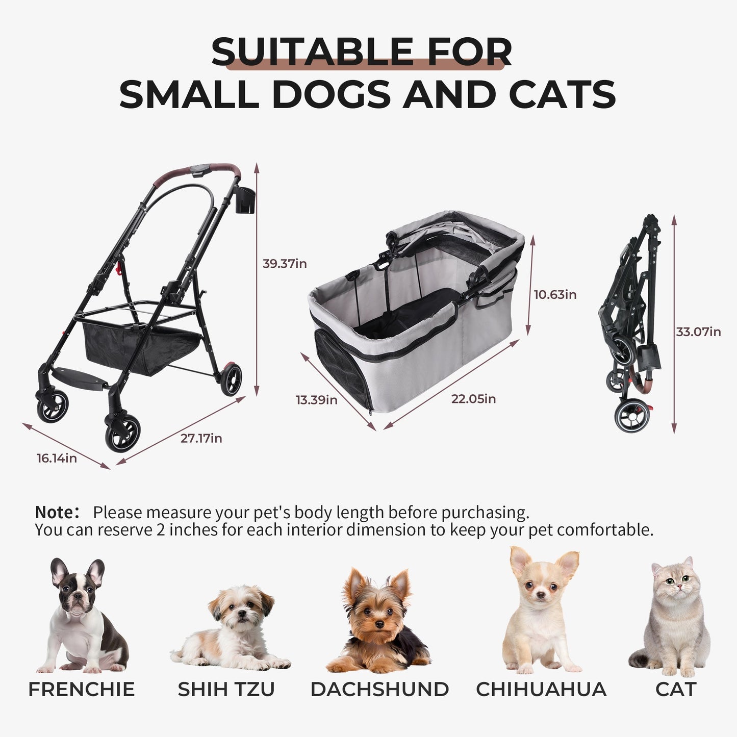 4-Wheel Foldable Pet Stroller for Dogs and Cats