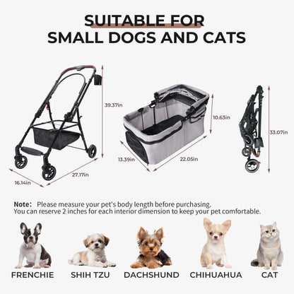 4-Wheel Foldable Pet Stroller for Dogs and Cats