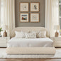 Archie Puffy Grounded Upholstered Platform Bed - Oatmeal Light