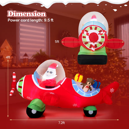 7.2 Feet Christmas Inflatables Airplane with Gift Boxes and Built-in LED Lights