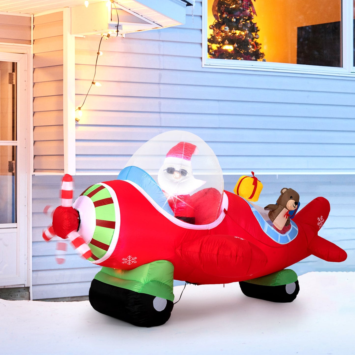 7.2 Feet Christmas Inflatables Airplane with Gift Boxes and Built-in LED Lights