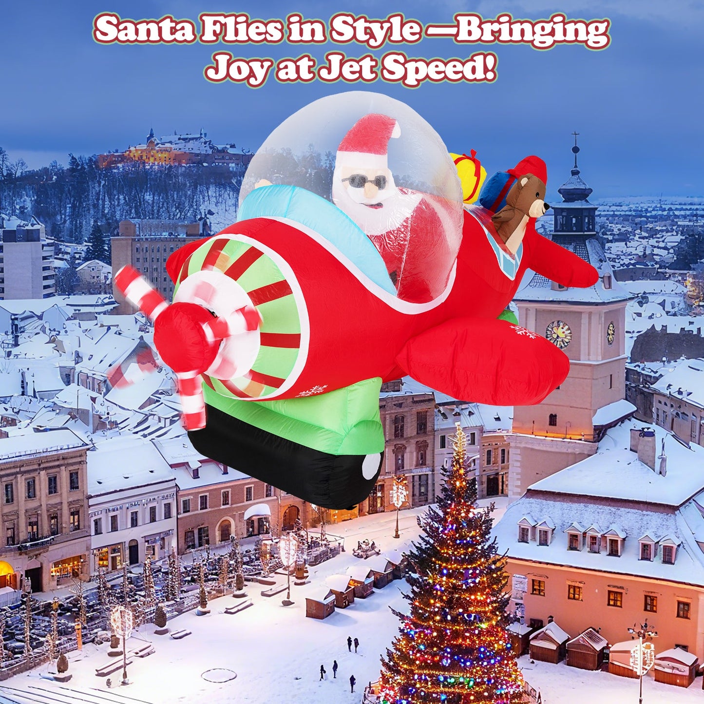 7.2 Feet Christmas Inflatables Airplane with Gift Boxes and Built-in LED Lights