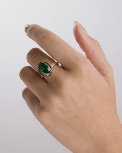 Sterling Silver Oval Cut Emerald CZ Cocktail Ring