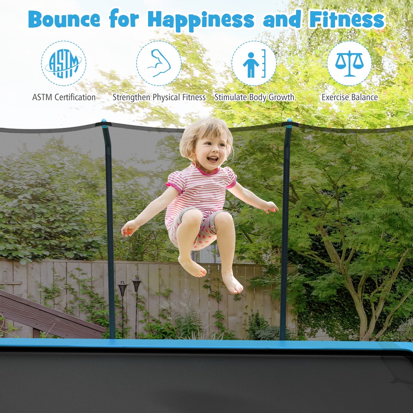 8 x 14 Feet Rectangular Recreational Trampoline with Safety Enclosure Net and Ladder