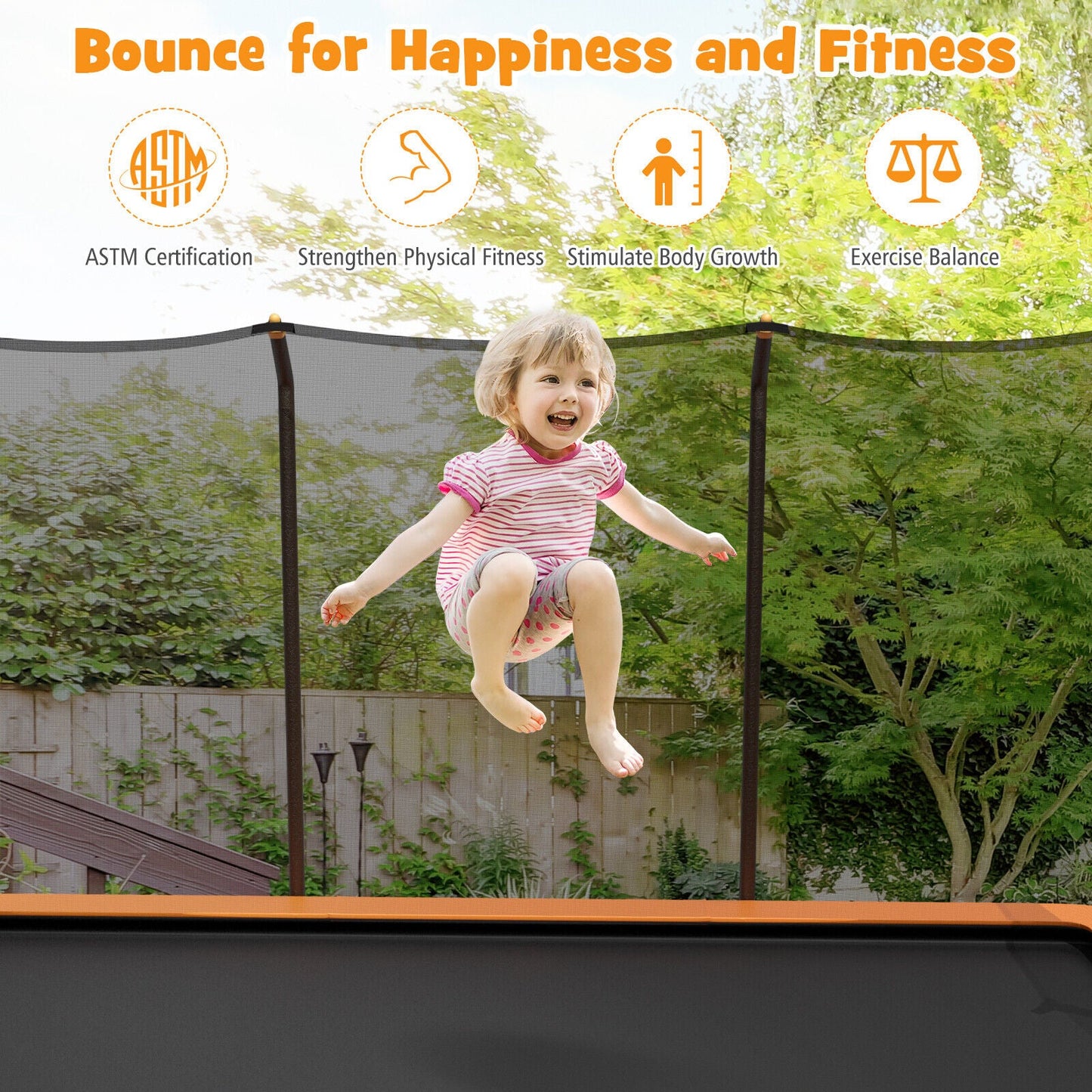 8 x 14 Feet Rectangular Recreational Trampoline with Safety Enclosure Net and Ladder