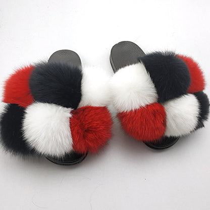New SeasonSummer Women Slippers Faux Fur Slides For Women Fluffy Slippers House Shoes Woman Slippers Open Toe Fuzzy Fur Slippers Girls Fluffy House Slides Outdoor Indoor Slippers