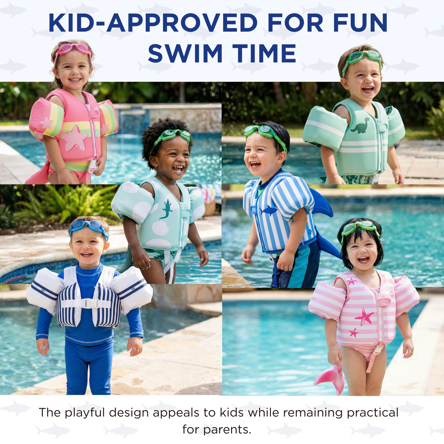 Floating Jackets with Sleeves for Pool or Beach | 1-3 Years | White & Blue