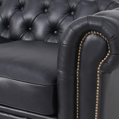 Belgravia Chesterfield Top Grain Leather Sofa with Tufted Back & Rolled Arms