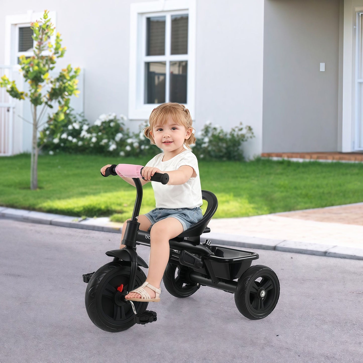 7-in-1 Baby Stroller Tricycle with Adjustable Canopy and Foldable Footrests for Ages 9-60 Months Old