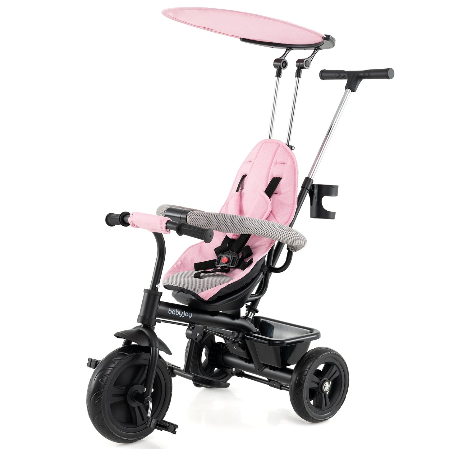7-in-1 Baby Stroller Tricycle with Adjustable Canopy and Foldable Footrests for Ages 9-60 Months Old