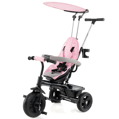 7-in-1 Baby Stroller Tricycle with Adjustable Canopy and Foldable Footrests for Ages 9-60 Months Old
