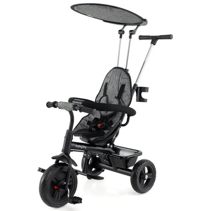 7-in-1 Baby Stroller Tricycle with Adjustable Canopy and Foldable Footrests for Ages 9-60 Months Old