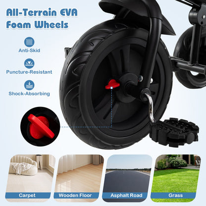 7-in-1 Baby Stroller Tricycle with Adjustable Canopy and Foldable Footrests for Ages 9-60 Months Old