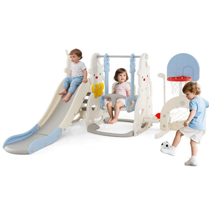 7 in 1 Toddler Slide and Swing Set with Height Adjustable Swing and Basketball Hoop