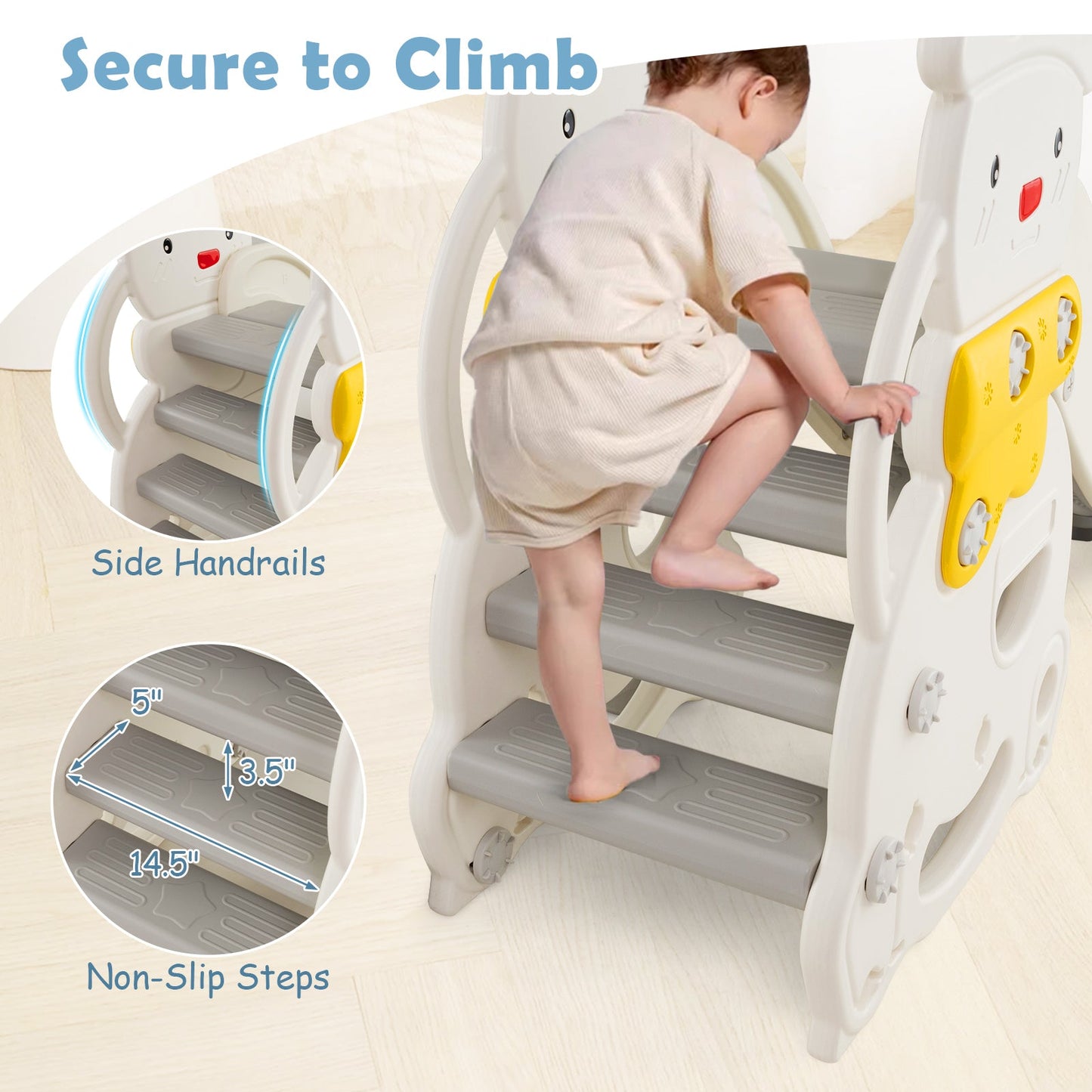 7 in 1 Toddler Slide and Swing Set with Height Adjustable Swing and Basketball Hoop