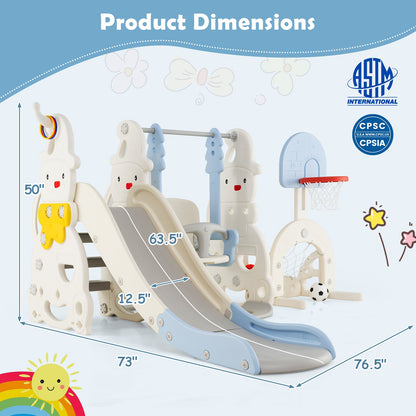 7 in 1 Toddler Slide and Swing Set with Height Adjustable Swing and Basketball Hoop
