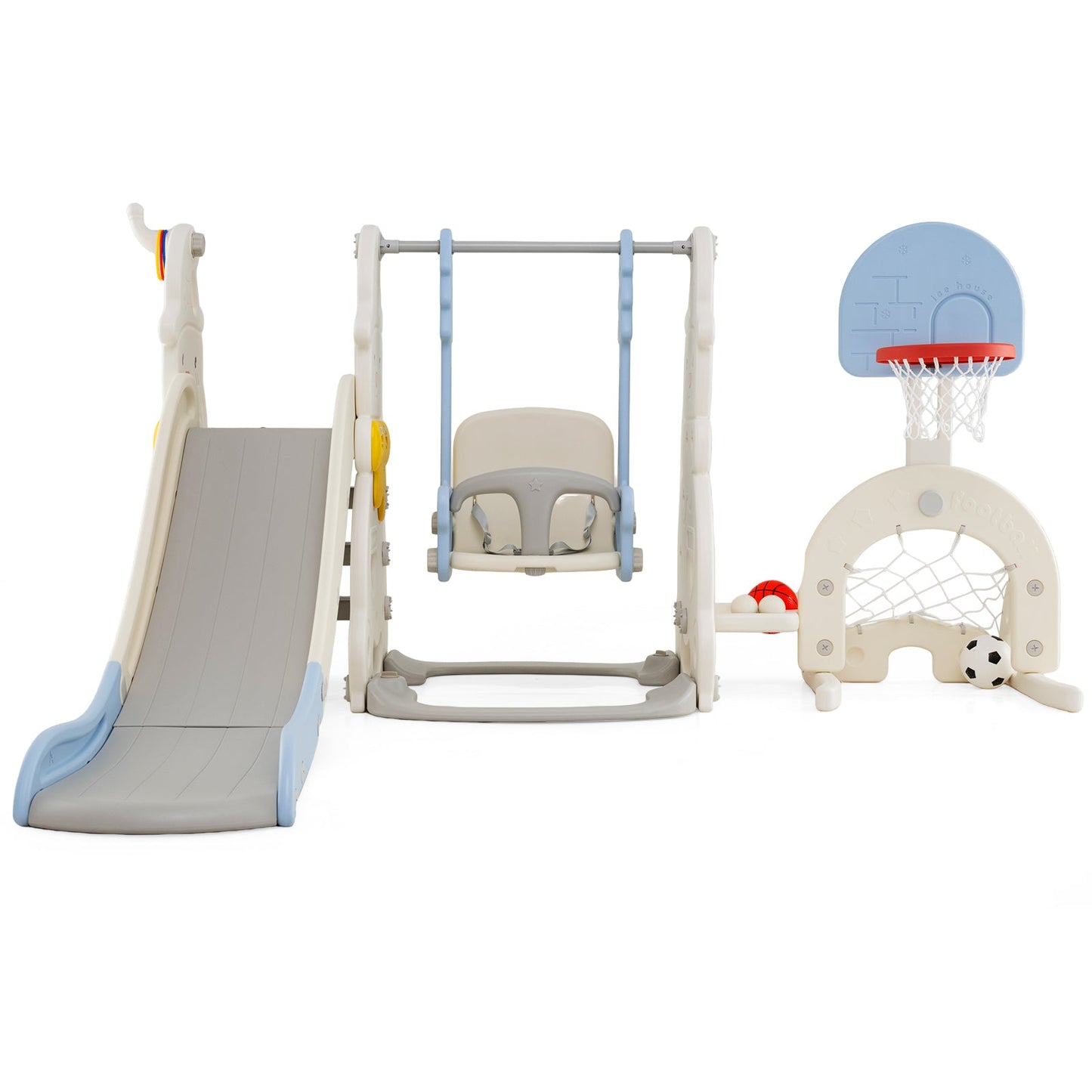 7 in 1 Toddler Slide and Swing Set with Height Adjustable Swing and Basketball Hoop