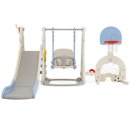 7 in 1 Toddler Slide and Swing Set with Height Adjustable Swing and Basketball Hoop