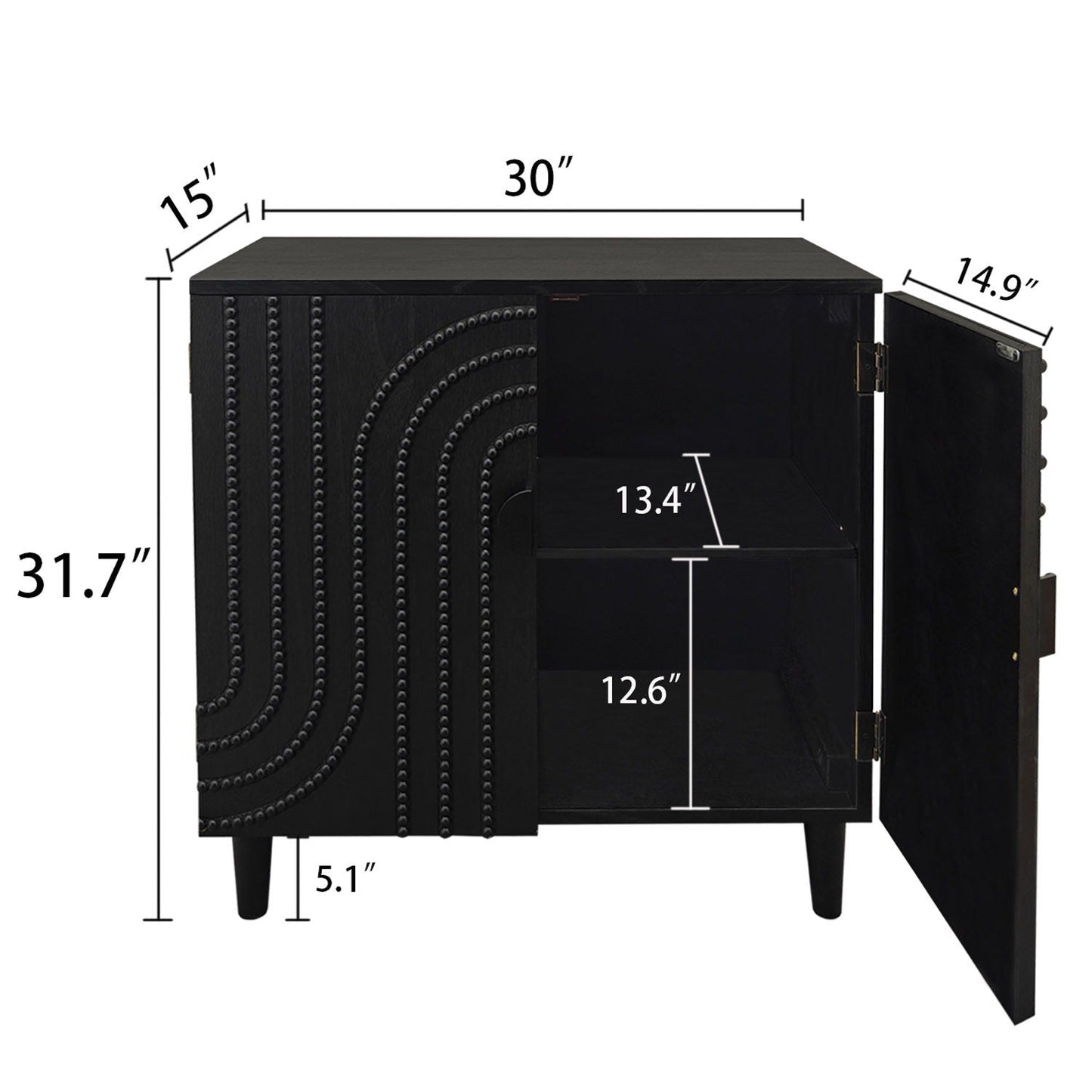 2 Door Storage Cabinet With Adjustable Shelf - Black