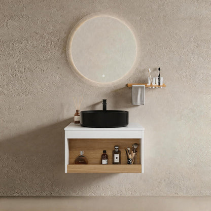 Floating Bathroom Vanity With Glossy Round Vessel Sink